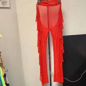 Red Ruffled Sheer Pants